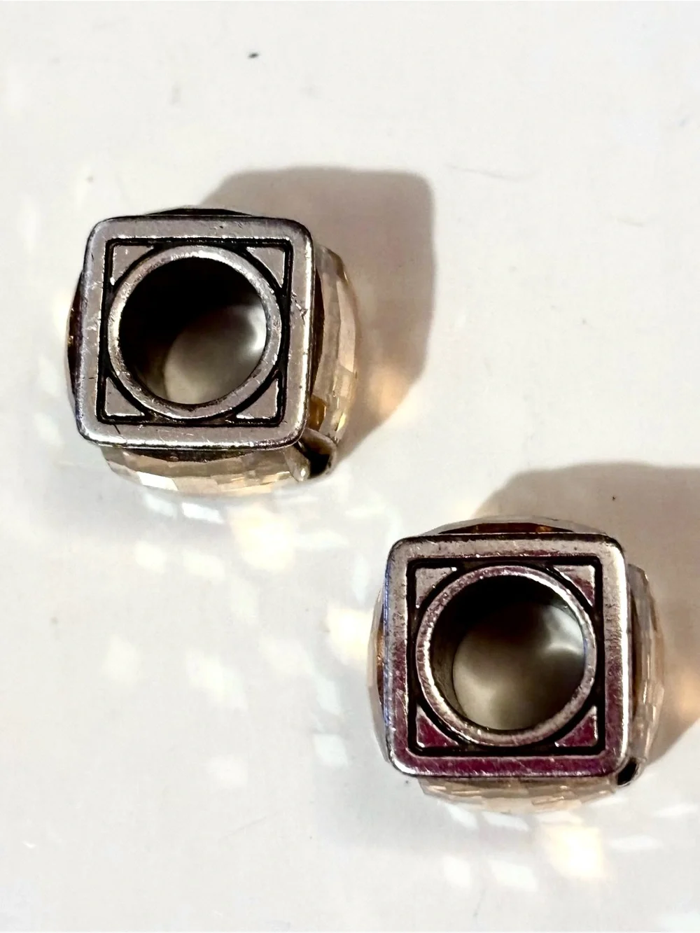 Two Brighton Ice Cube Beads in Gold-Silver Pale gold crystal with Silver edges